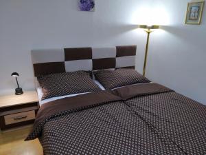 1 dormitorio con 1 cama grande con lámpara en Apartment Benecko 124, en Benecko