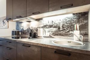 a kitchen with a sink and a painting on the wall at Apartments Gustav by Schladming-Appartements in Schladming +45 photos