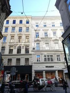 a horse drawn carriage in front of a building at Comfort Apartments - Stephansdom in Vienna