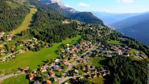 - une vue aérienne sur un village dans les montagnes dans l'établissement RB111 - Studio 4 Pers centre Carroz, aux Carroz d'Arâches