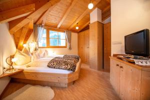 Dormitorio con cama y TV en una cabina en Albert - Bon Di, en Santa Cristina Valgardena