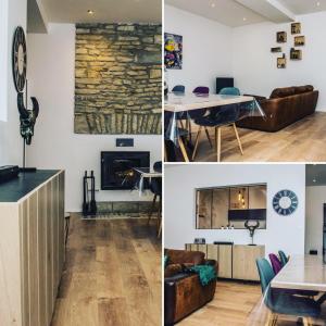 three different views of a living room and dining room at Le quai de St Pierre in Bar-sur-Aube