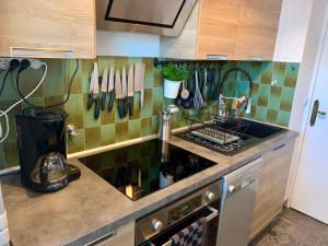 Cocoon vue Mer ☆ en face du Port de Golfe-Juan ☆的厨房或小厨房