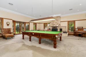 a living room with a pool table and a fireplace at The Crowes Nest in Somersby