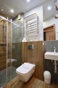 a bathroom with a shower and a toilet and a sink at Villa Grace - wypoczynek bez dzieci in Szklarska Poręba +43 photos