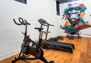 a gym with two exercise bikes and a painting at One Shot Tabakalera House in Donostia-San Sebastián