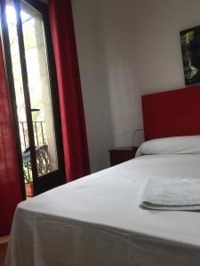 a hotel room with a bed and a window at Pensión Teruel in Barcelona