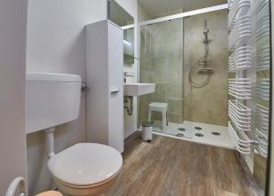 łazienka z toaletą, prysznicem i umywalką w obiekcie Appartement Mamas Iglu w Saalbach Hinterglemm
