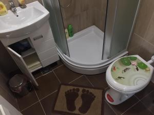 a small bathroom with a toilet and a sink at Alex Lodge in Zrenjanin