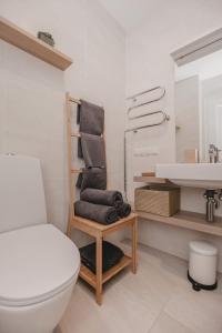 uma casa de banho com um WC e um lavatório em Apartment Mona em Palanga