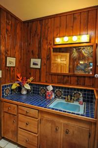een badkamer met een wastafel en een spiegel bij Heart and Wings Retreat Center in Silver City