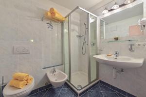 La salle de bains est pourvue d'une douche, d'un lavabo et de toilettes. dans l'établissement Bergdiamant, à Maranza