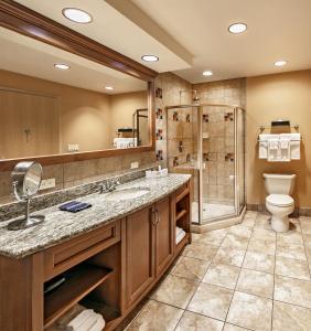 a bathroom with a sink and a toilet and a shower at Sky Ute Casino Resort in Ignacio