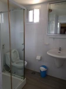 ein Badezimmer mit Toilette und Waschbecken in der Unterkunft Hotel du Golfe de Guinee in Conakry + 13 Fotos