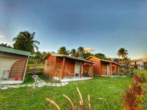 a row of houses with palm trees in a yard at Résidence Paradis Tropical in Basse-Terre