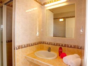 La salle de bains est pourvue d'un lavabo et d'un miroir. dans l'établissement Residence Capicciolo, à Olmeto