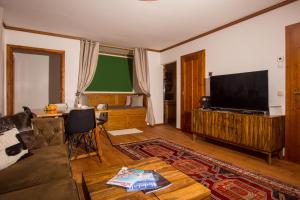 ein Wohnzimmer mit einem Sofa und einem Flachbild-TV in der Unterkunft Chalet Obertraun in Obertraun