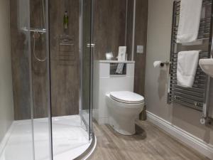a bathroom with a toilet and a shower at Rose Vean Bed & Breakfast in Helston
