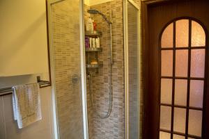 een douche in een badkamer met een glazen deur bij Oltremare House in Napels