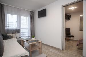 a living room with a couch and a table at City Center Apartments - Apartamenty nad rzeką Nettą - Kilińskiego 22 in Augustów
