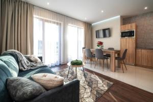 Televízia a/alebo spoločenská miestnosť v ubytovaní PRZY TERMACH - pokoje, apartamenty, domki