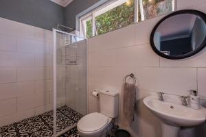 a bathroom with a toilet and a sink and a mirror at Latest Unit with en suite, wi-fi and DSTV in Port Elizabeth
