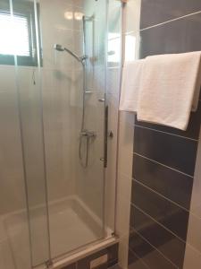 a bathroom with a shower with a glass door at Guest Accommodation Marko Kesić in Grabovac +54 photos