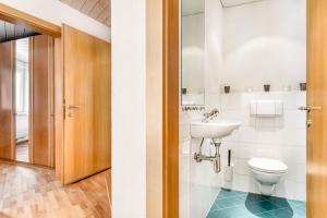 a bathroom with a toilet and a sink at Haus Capricorn - Garten Appartement in Gargellen