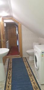 a laundry room with a washer and a washing machine at Mlynski in Mykulychyn +37 photos