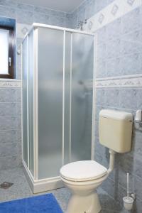 une salle de bain avec toilettes et douche dans l'établissement Apartments Pri Marjetki, à Cerkno 31 autres photos
