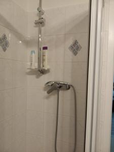 a shower with a shower head in a bathroom at Our Haven in 1220 in Vienna