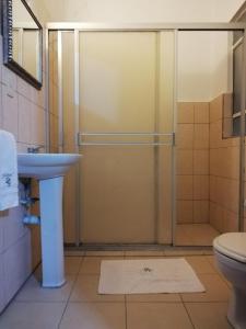 y baño con ducha, lavabo y aseo. en Hotel De Gante, en San Luis Potosí