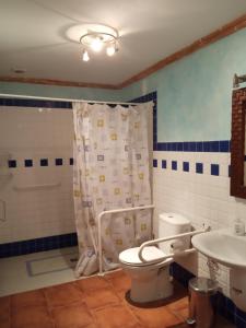 a bathroom with a toilet and a sink at Masico Santana in Todolella