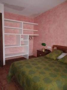 a bedroom with a bed and a white book shelf at Masico Santana in Todolella