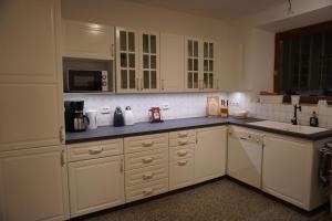 a kitchen with white cabinets and a sink at Maison Zielinger in Petersbach