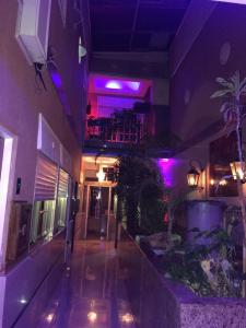 ブエノスアイレスにあるHotel Gildaの紫色の灯る建物の空廊