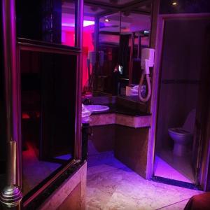 ein Bad mit einem Waschbecken und einem WC in einem Zimmer in der Unterkunft Hotel Gilda in Buenos Aires