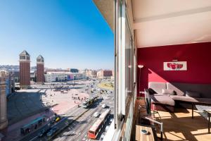 a view of a city street from a window at Cover Plaza España Barcelona in Barcelona