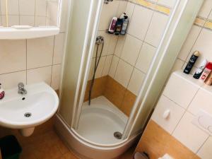 a bathroom with a shower and a sink at Flat 123 ubytování pod sjezdovkou - Adults only in Deštné v Orlických horách