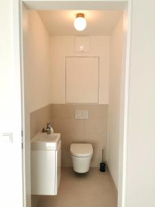 een kleine badkamer met een toilet en een wastafel bij Apartment am Belvedere Vienna in Wenen