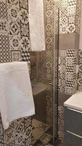 een badkamer met een douche en een witte handdoek aan de muur bij CASA RAIA in Braşov +58 foto's