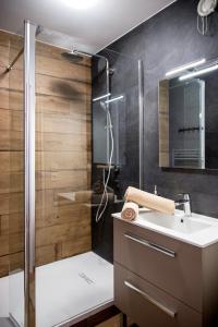 a bathroom with a shower and a sink and a shower at Chic & Cosy Appartement avec Terrasse, Parking Privatif in Saint-Grégoire