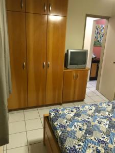 1 dormitorio con 1 cama y TV en un armario en Águas da Fonte Residencial, en Caldas Novas