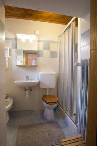 a bathroom with a toilet and a sink at Hotel Funivia in Courmayeur