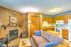 a living room with a couch and a fireplace at Clearwater Lake Getaway with Shared Pool and Boat Dock in Annandale +16 photos