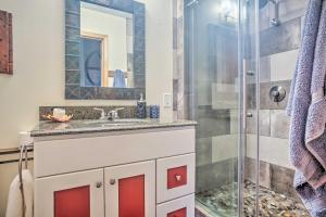a bathroom with a sink and a shower at Modern South Whidbey House - Steps to Tidal Flats! in Clinton +17 photos