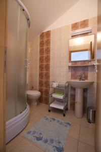 a bathroom with a shower and a sink and a toilet at Motel Maks in Kiseljak