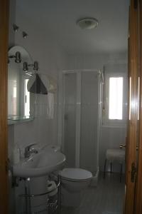 uma casa de banho com um lavatório, um WC e um chuveiro em Gran Vía em Lugo