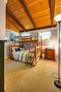 a bedroom with a bunk bed and a ladder at Breathtaking Newbury Cottage with Deck on Chalk Pond in Newbury