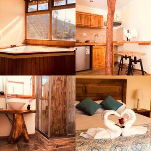 un collage de fotos de una cocina y una habitación en Refugio del Maipo Lodge, en San José de Maipo